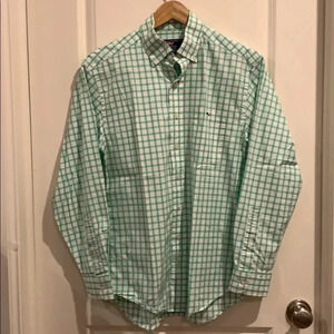 Like new men’s VV Tucker shirt - green & white